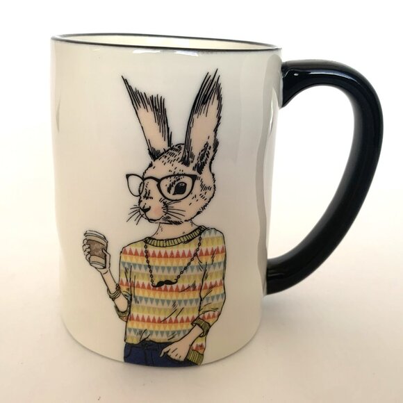 Hipster Rabbit w/Latte Coffee Tea Mug Signature Housewares Inc Stoneware - Picture 2 of 7
